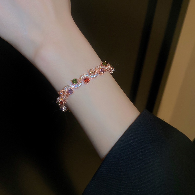 Vòng Tay Đính Đá Zircon Màu Vàng Hồng Sang Trọng Thời Trang