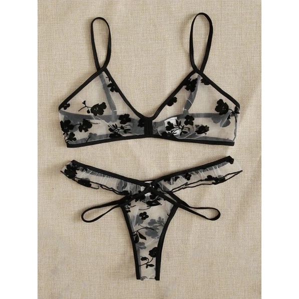 Bộ Đồ Ren Áo Không Gọng Không Đệm + Quần Dây chéo Sexy B805 | BigBuy360 - bigbuy360.vn