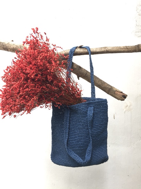 Túi tote móc len sợi giấy, túi handmade vintage boho đan len