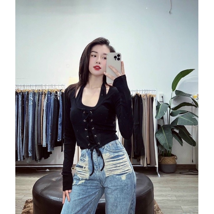 Set áo cặp chất thun gân len kèm áo trong ngoài đan dây 4 màu, dài tayVKV alohashop91