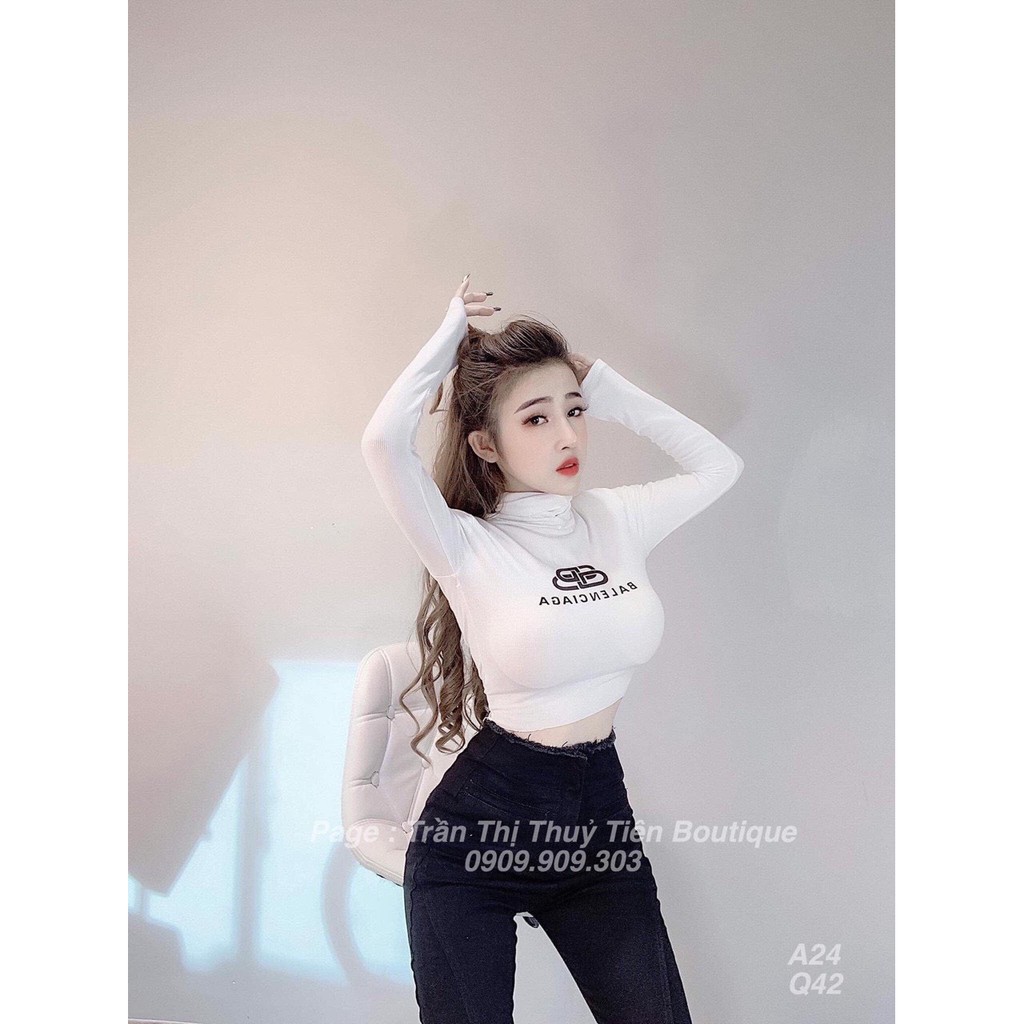 Áo kiêu cổ trụ tay dài in chữ kiểu siêu hot