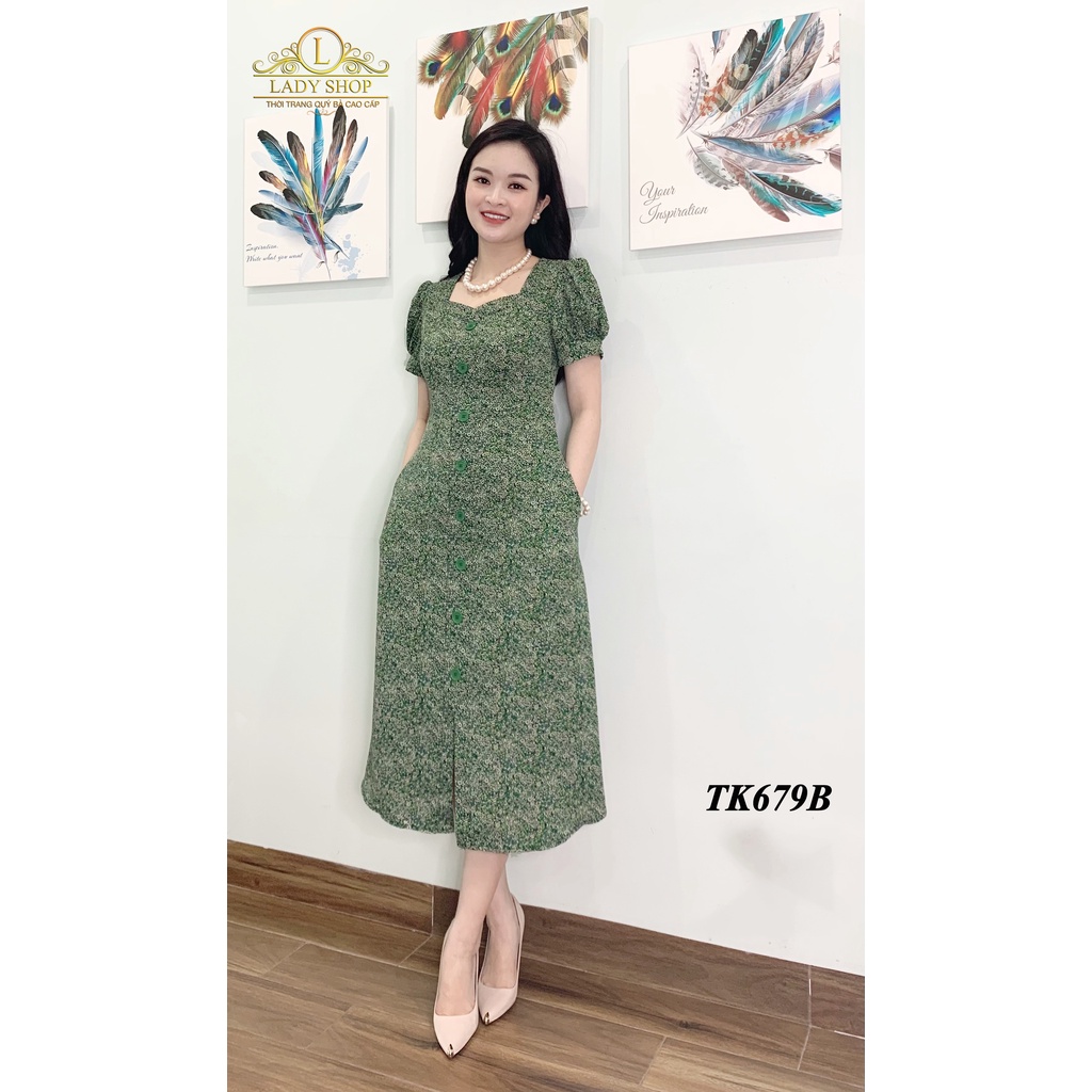 Váy đầm trung niên Ladyshop thiết kế lụa nhật đính cúc xẻ chân thời trang cao cấp TK679 | BigBuy360 - bigbuy360.vn
