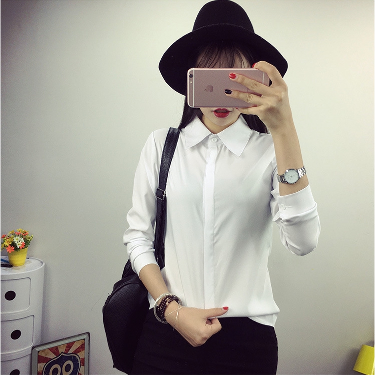 Áo sơ mi dài tay chất cotton trắng trơn thời trang Hàn Quốc cho nữ cỡ s-2xl