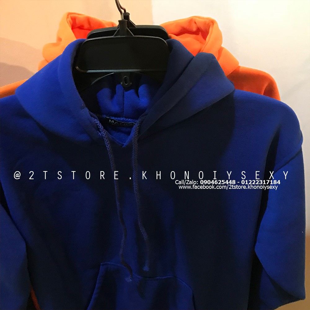 Áo hoodie unisex 2T Store H03 màu xanh dương navy - Áo khoác nỉ chui đầu nón 2 lớp dày dặn chất lượng đẹp