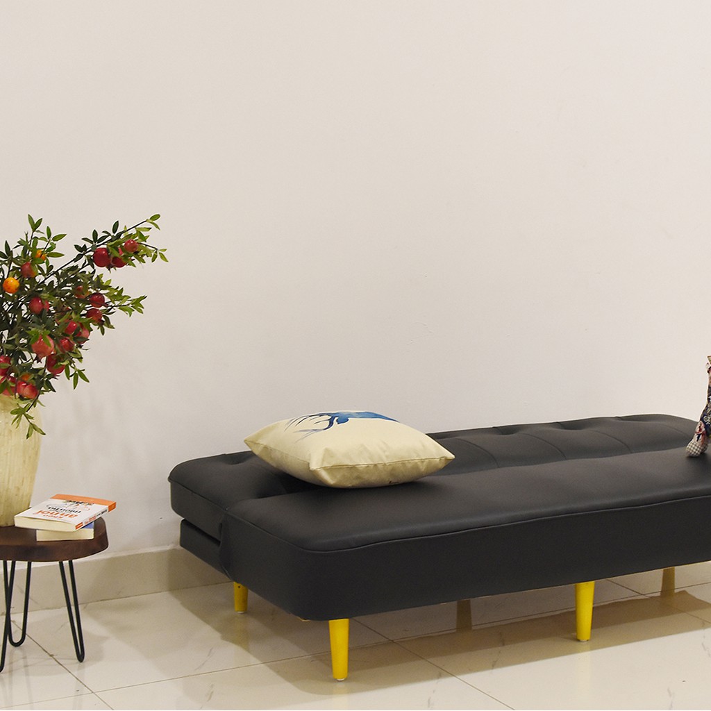 Sofa giường gấp gọn cao cấp bằng da, Sofa bed đa năng nhiều màu khung gỗ tự nhiên