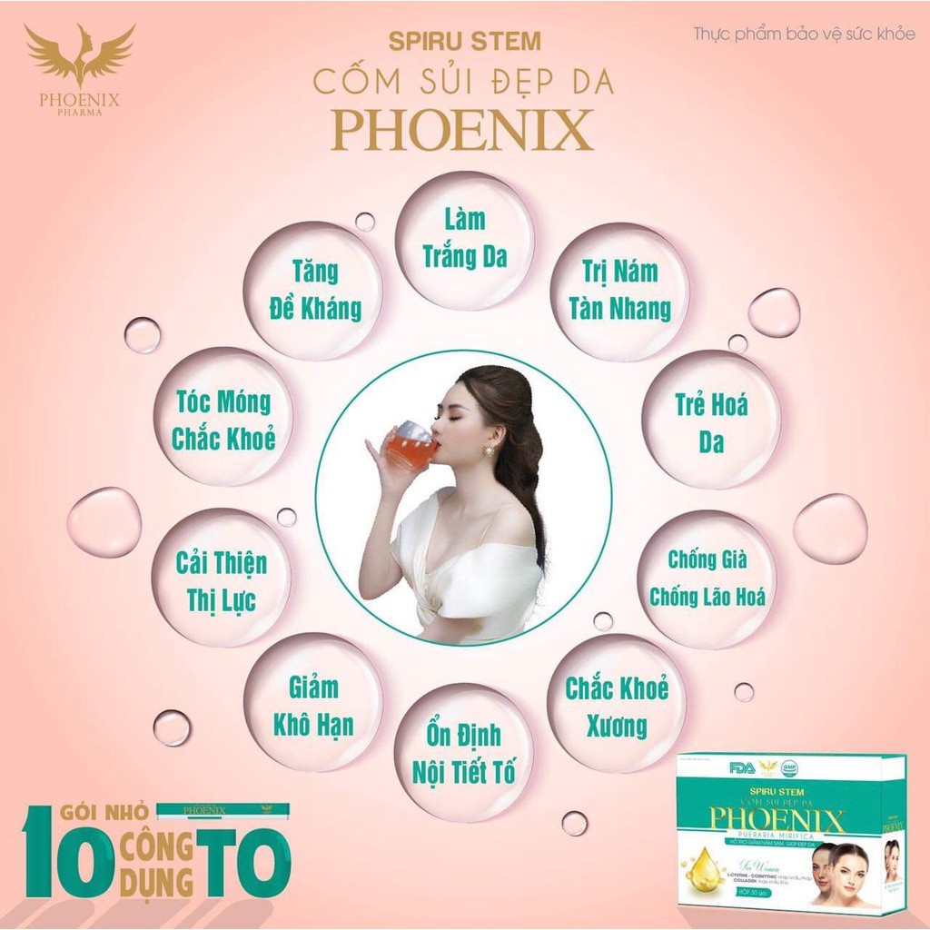Thức uống đẹp da, điều hòa nội tiết tố, trắng da Phoenix Pharma dạng bột cốm sủi  [hộp 30gói] date t11.2024