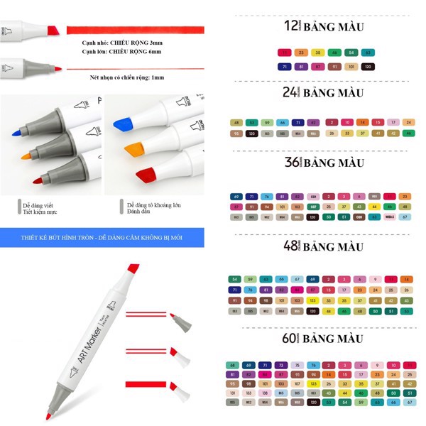 Bút màu Marker 12 màu RUI 6758-12 (Tặng bút nhớ dòng)