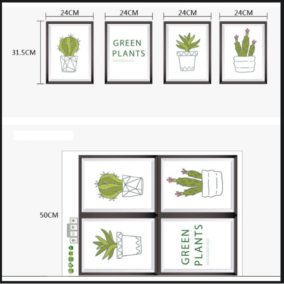 Decal trang trí tường - Khung tranh chậu cây xanh lá