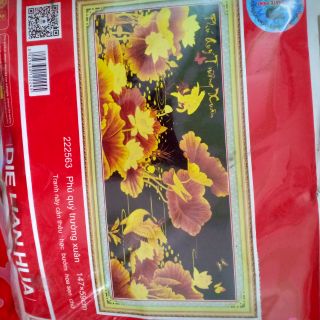 Tranh thêu chữ thập Phú quý trường xuân kt 147*59cm(hình thật)