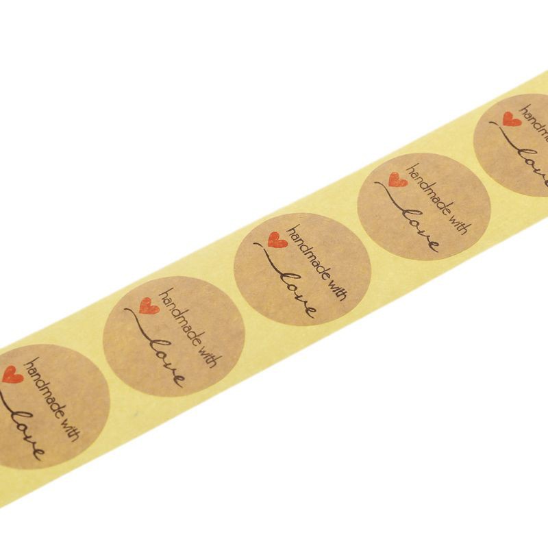 500 Miếng Dán Hình Tròn In Chữ Handmade With Love You Bằng Giấy Kraft Dùng Trang Trí Diy
