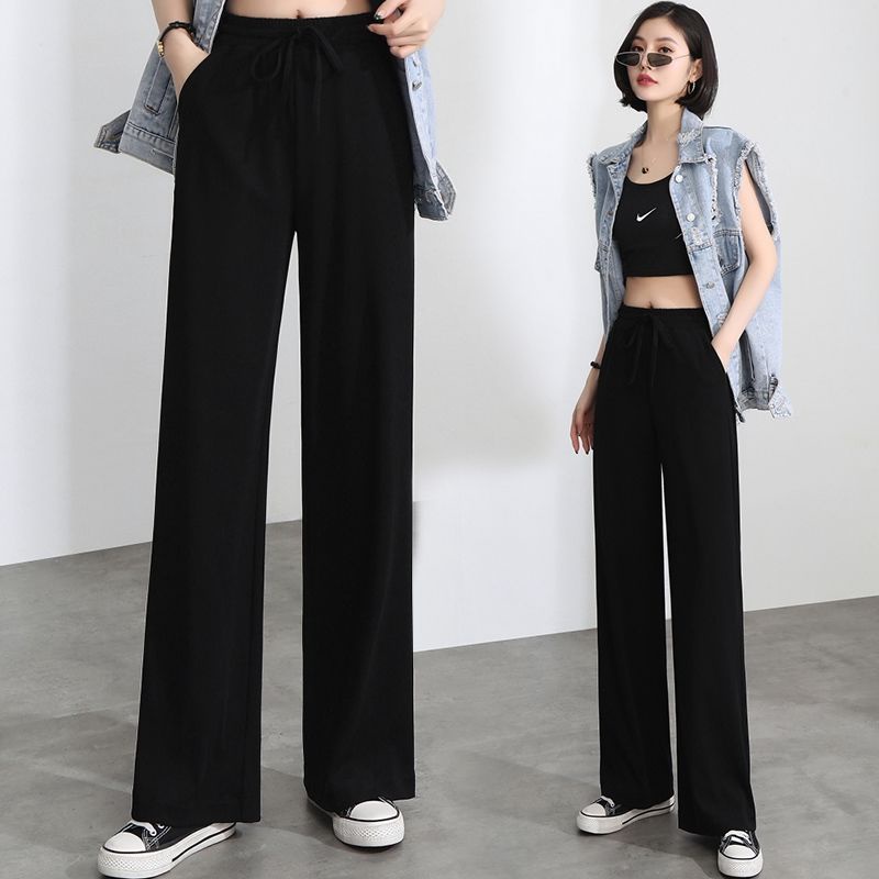 Quần ống rộng vải lụa lạnh mỏng kích thước lớn cho nữ