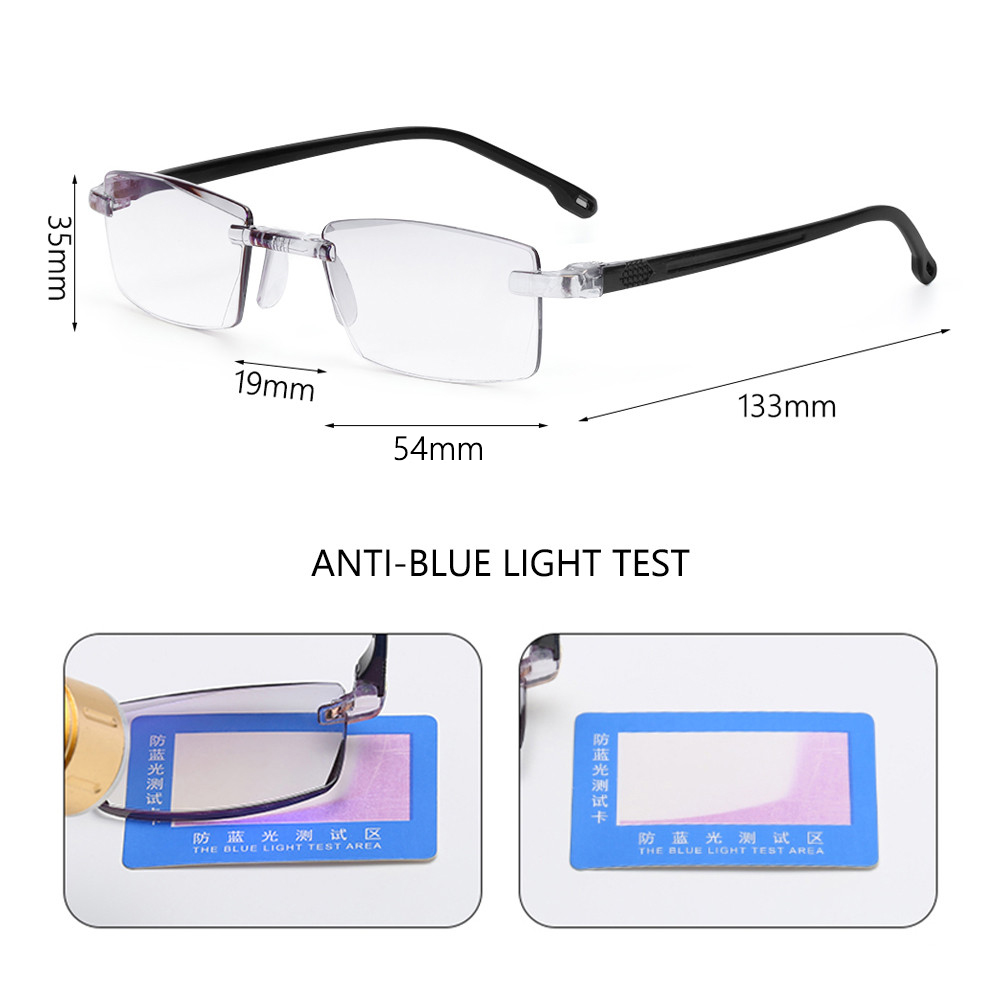 EMILEE💋 +1.0-+4.0 Degree Anti Blue-ray Ultralight Radiation Protection Reading Glasses Computer Goggles Rimless Diamond-cut Unisex Gaming Presbyopia Eyewear/Multicolor