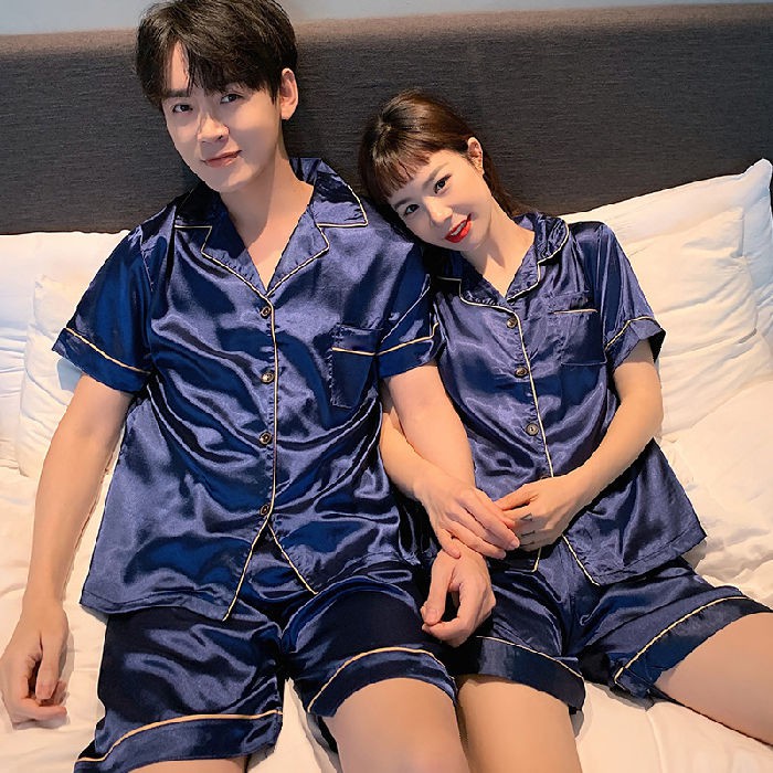 Bộ đồ ngủ Pijama ngắn bằng vải lụa mát cho cặp đôi