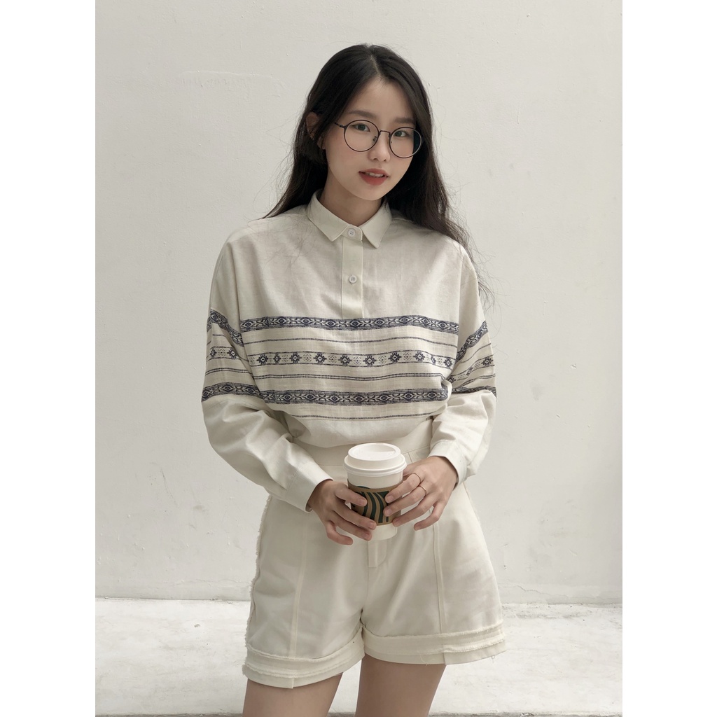 Áo sơ mi phối hoạ tiết thổ cẩm - Embroidered shirt - SODA POP