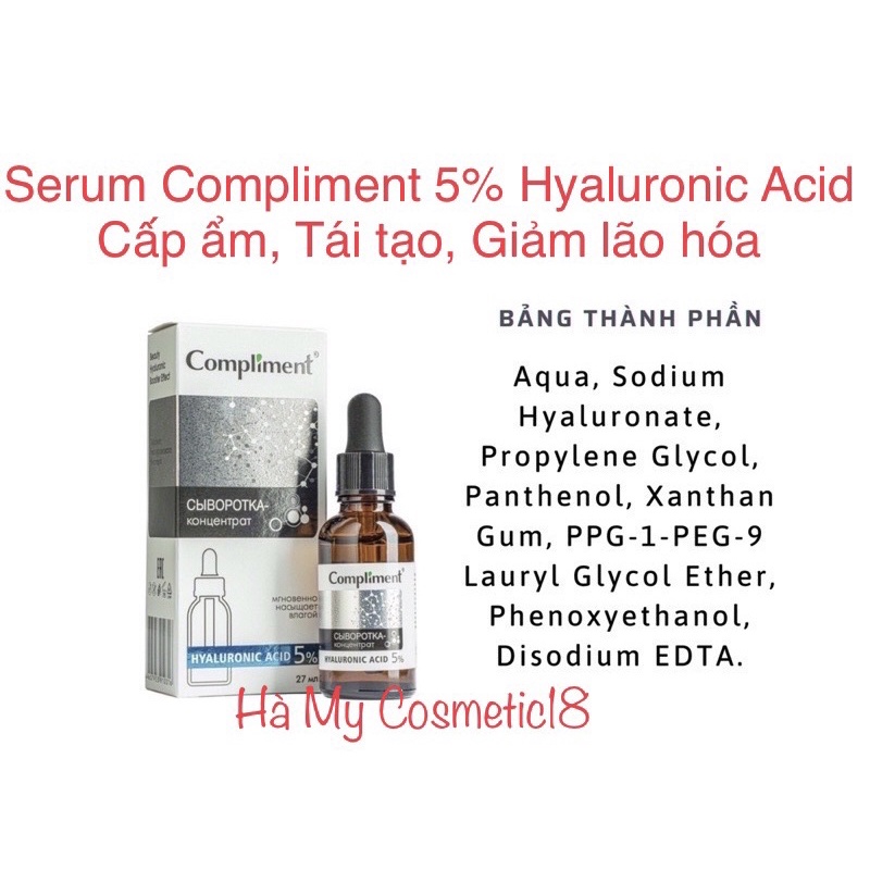 Serum Compliment 5% Hyaluronic Acid  Cấp ẩm, Tái tạo, Giảm lão hóa