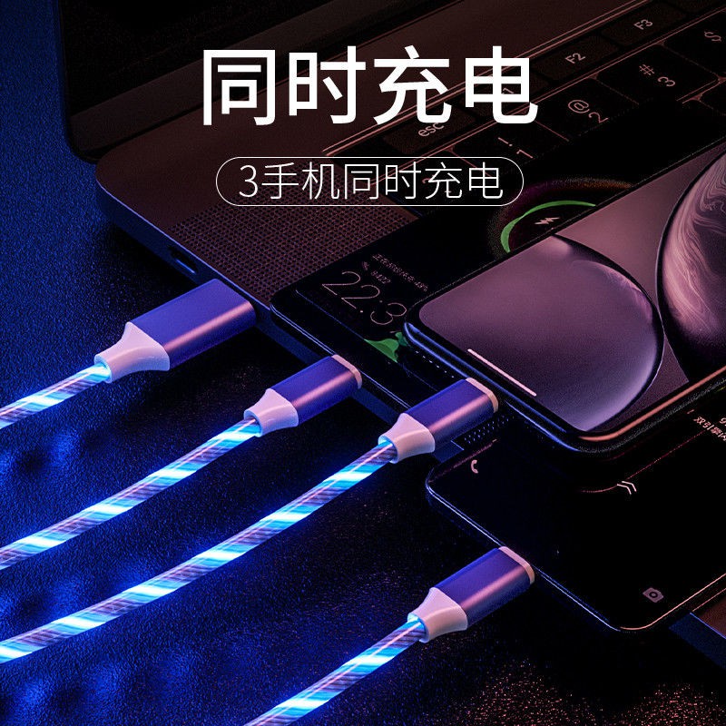 Dây Cáp Sạc Ba Trong Một Đầu Usb Type C Có Đèn Led Nhiều Màu Cho Huawei Apple