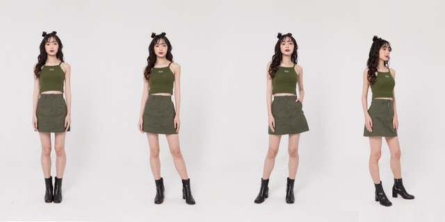 Áo 2 dây nữ cotton co giãn 4 chiều | PLASTIC LOGO OLIVE TANK FREESIZE FIT &lt;52KG