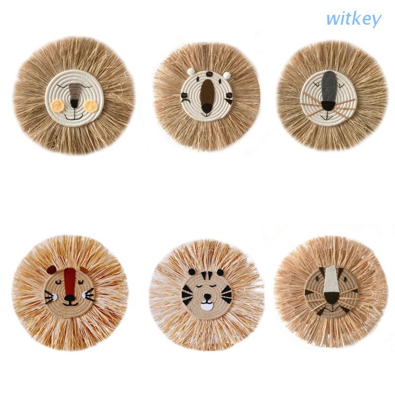 Phụ Kiện Treo Tường Bằng Cotton Dệt Tay Hình Đầu Sư Tử Hoạt Hình Phong Cách Bắc Âu