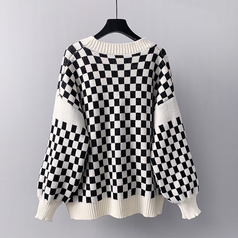 Hàng Sẵn_ Áo khoác len cardigan dệt kim kẻ sọc phối màu đen trắng Hadu shop
