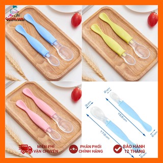 Sét 2 thìa 2 đầu ăn dặm silicon siêu mềm có hộp đựng