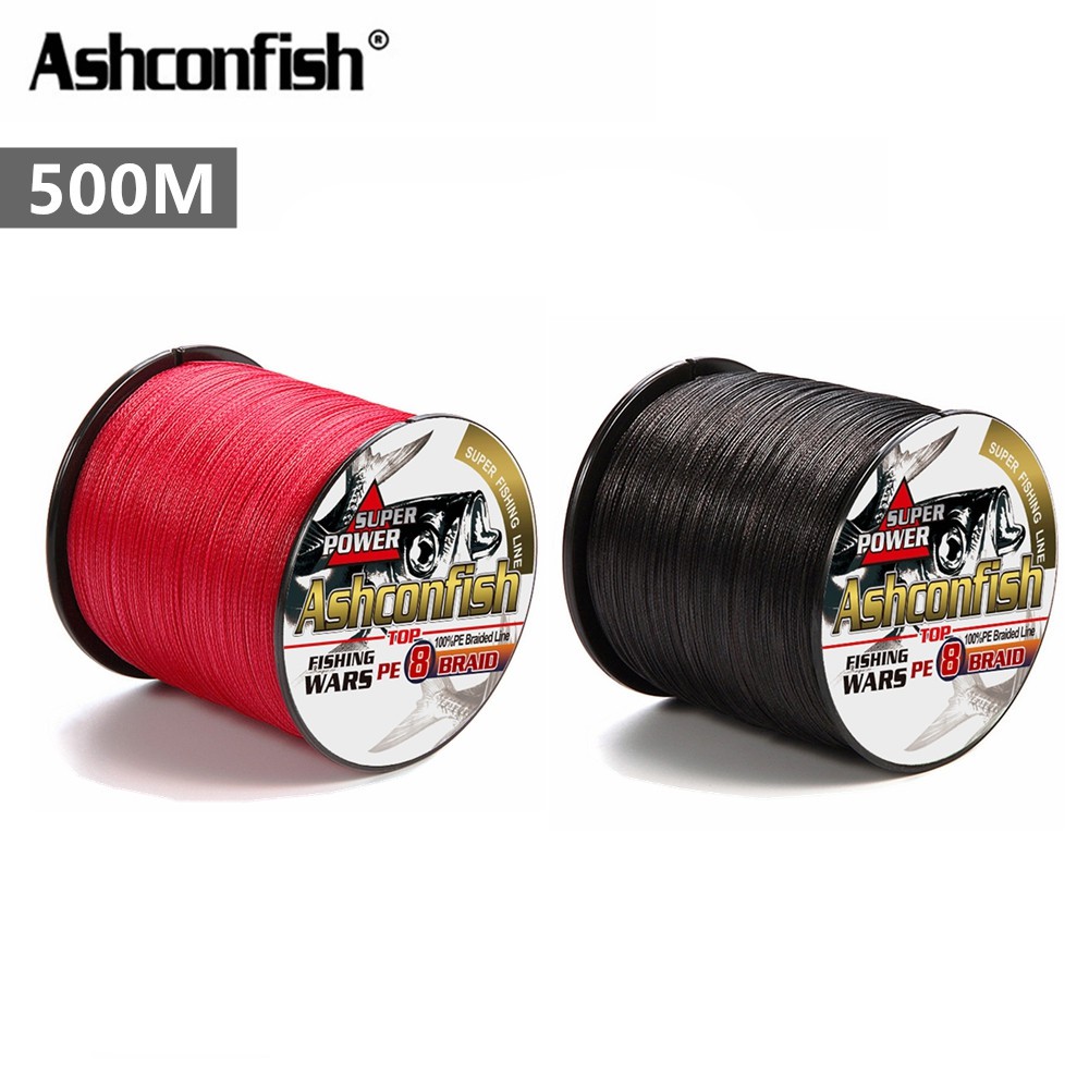 Ashconfish 8 Sợi 500M Cuộn Dây Câu Bện Cá Bằng X8 PE Siêu Bền Siêu Chắc ĐỦ SIZE Màu đỏ đen
