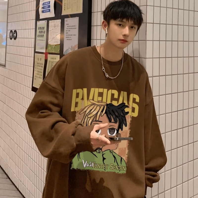 Áo Nỉ Tay Dài In Hình Hoạt Hình Thời Trang Hàn Quốc Dành Cho Nam Size M-5XL