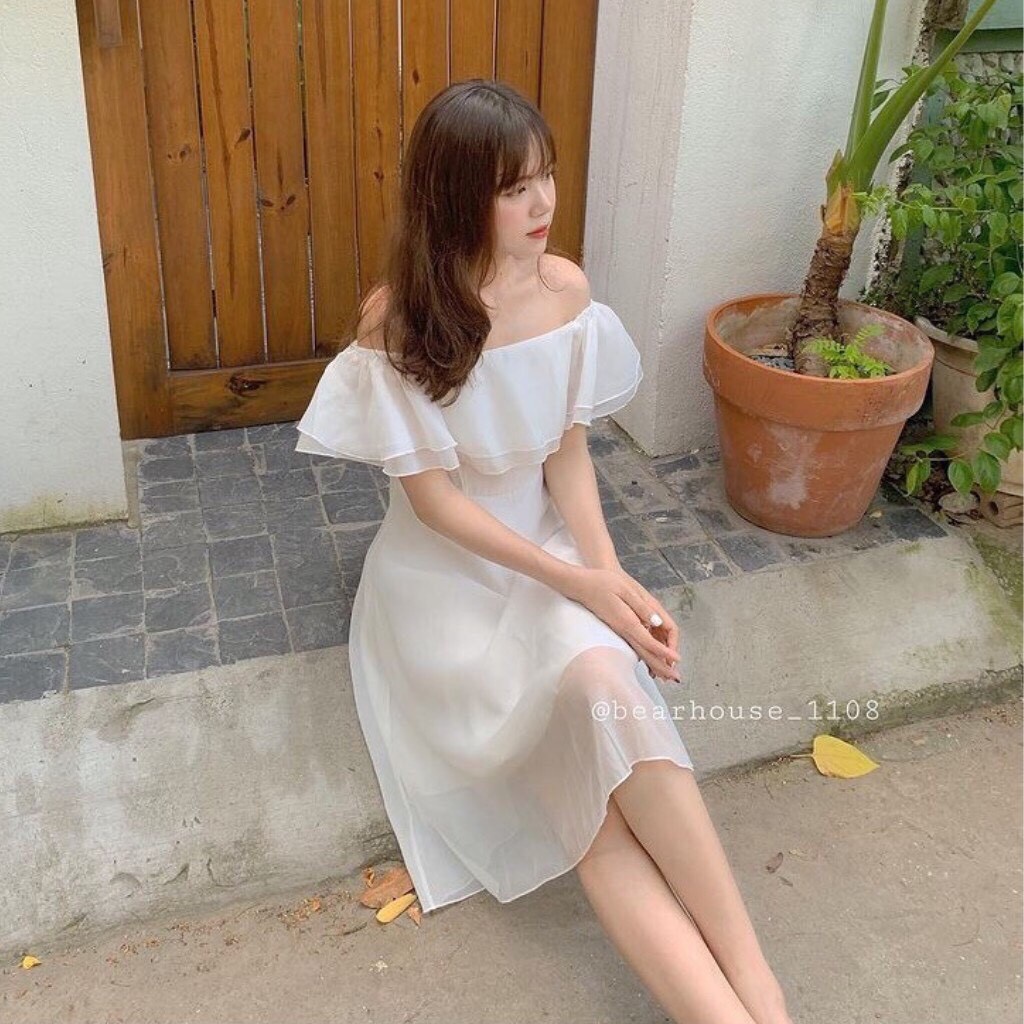 Váy trễ vai voan tầng dáng xòe công chúa