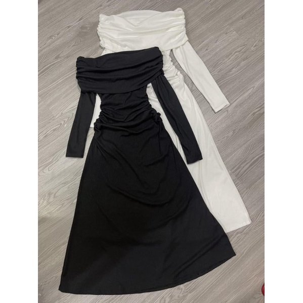 Đầm body trễ vai tay dài nhún eo siêu xinh, mẫu mới