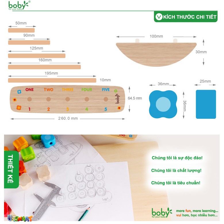 Đồ chơi gỗ Montessori cho bé Bộ xâu hạt cân bằng tập đếm Boby