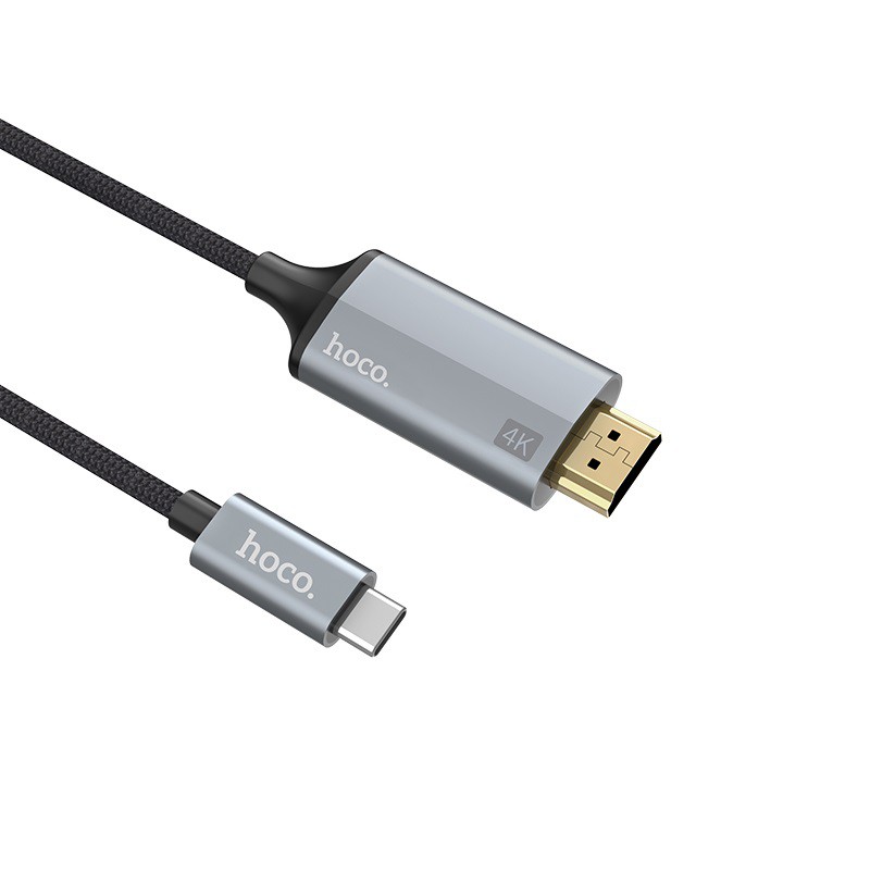 Cáp chuyển đổi TypeC sang HDMI Hoco UA13 vỏ hợp kim nhôm, hỗ trợ 4K, dài 1.8M (Xám) - Hãng phân phối
