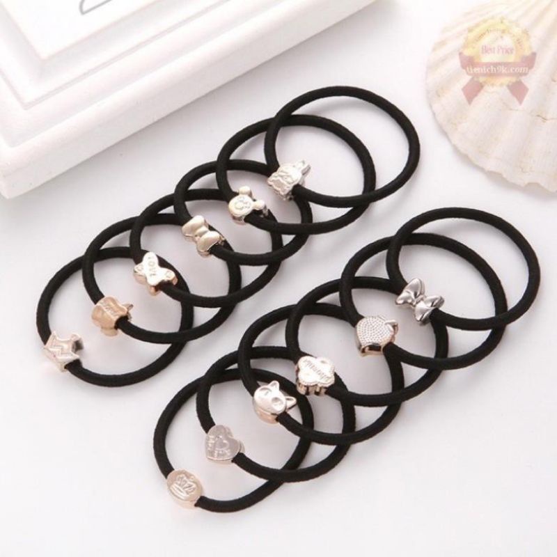 Dây cột tóc màu đen nhiều hình xinh xắn