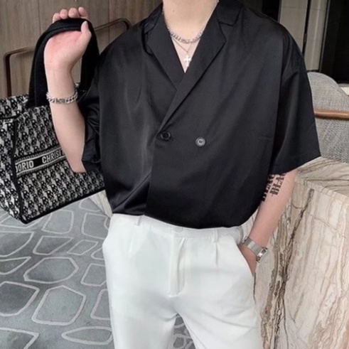 Áo Sơ Mi Ngắn Tay Màu Sắc Đơn Giản Phong Cách Hàn Quốc Cho Nam Giới Simple Fashion lụa áo nam đẹp phong cách kinh doanh Bigsize áo sơ mi nam form rộng