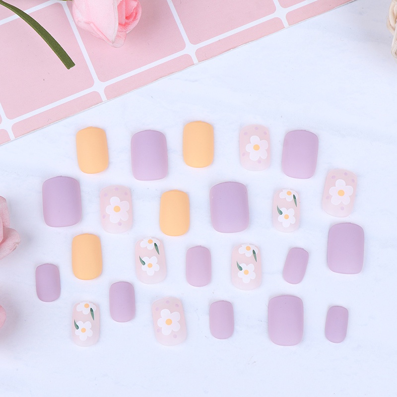 (Hàng Mới Về) Bộ 24 Móng Tay Giả Hình Bông Hoa Trang Trí