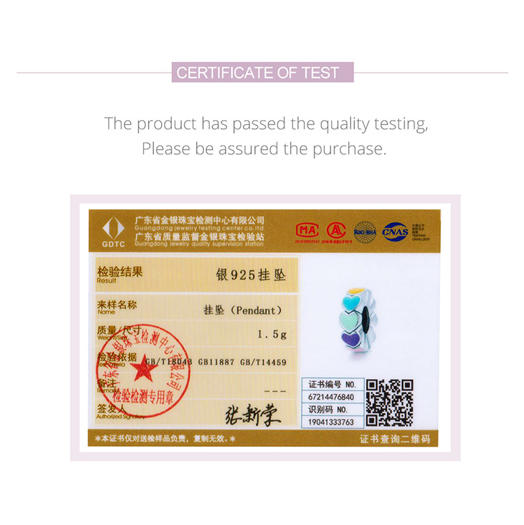 Hạt phụ kiện Bamoer SCC1838 bằng bạc 925 thật với họa tiết trái tim đầy màu sắc dành cho làm vòng tay vòng cổ