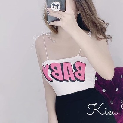 Áo croptop 2 dây bún cột nơ vai xinh xinh