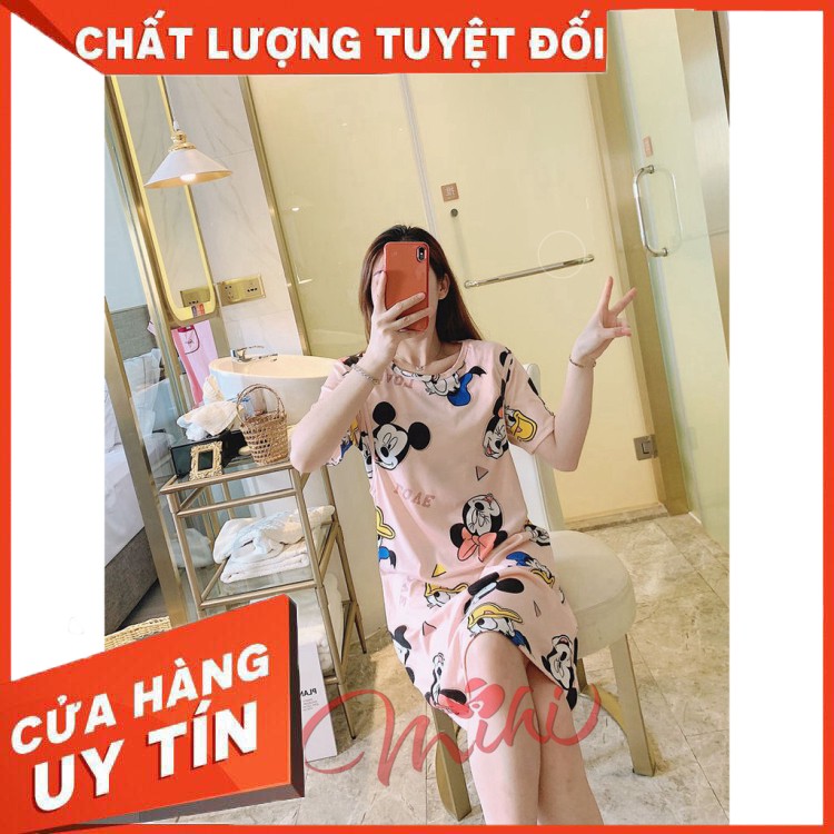 Váy ngủ bầu, sau sinh và cho con bú (mickey hồng) - Hàng nhập khẩu