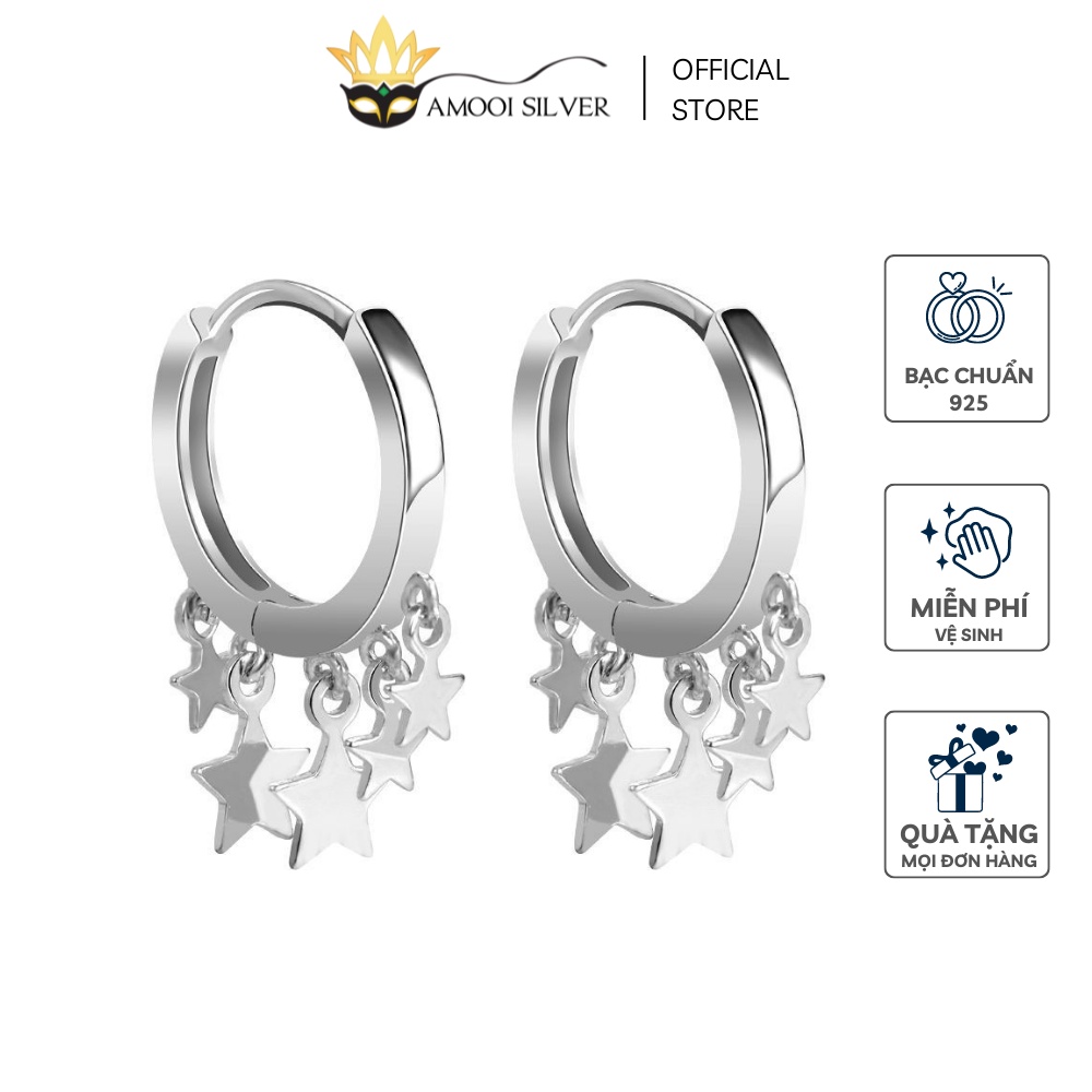 Bông Tai Bạc S925 Khoen Tròn Sao Boheme Đường Kính 10mm - Amooi Silver AB156