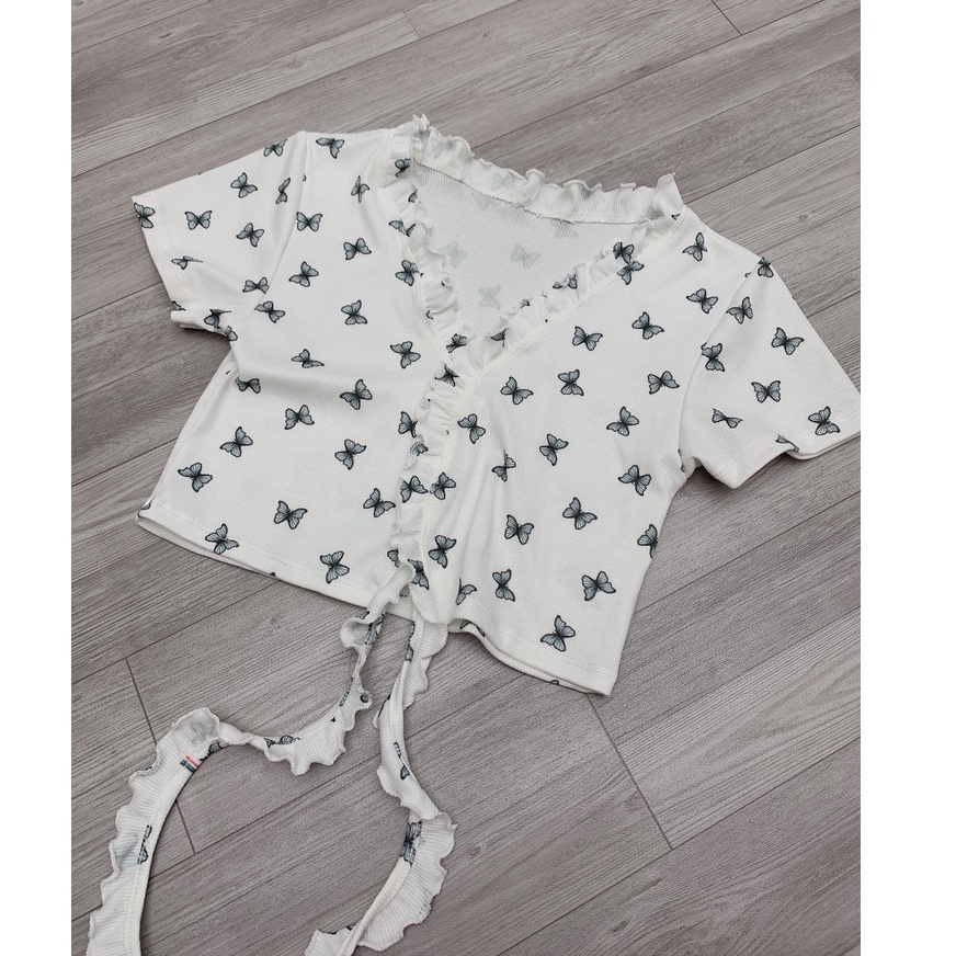 Áo nữ kiểu bánh bèo 2023 thun croptop phong cách Hàn Quốc