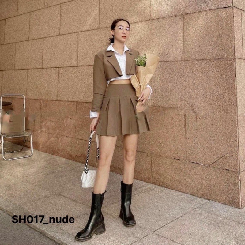 set  vest lửng croptop phối chân váy kèm áo sơ mi ngắn tay dài thanh lịch(kèm ảnh video thật)(BB3)