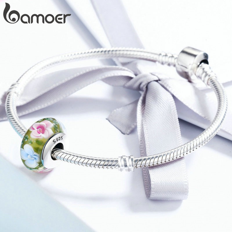 Mặt Phụ Kiện Trang Sức Bamoer SCZ073 bạc Sterling 925 Hình Hoa Lá Thanh Lịch