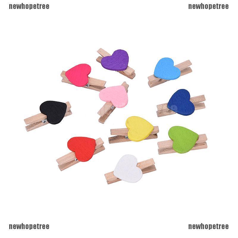 Bộ 10 Kẹp Giấy Bằng Gỗ Hình Trái Tim Dễ Thương
