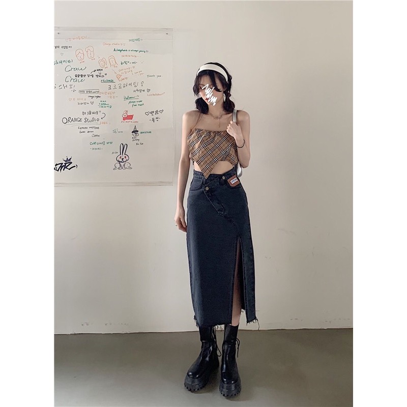 [ORDER] CHÂN VÁY JEANS ULZZANG DÀI VẠT CHÉO XẺ TÀ