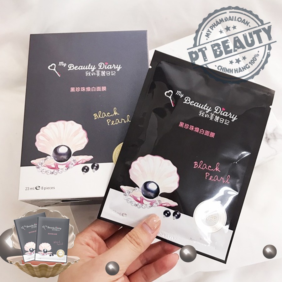 [BUÔN SỈ] Mặt nạ My Beauty Diary Ngọc Trai Đen trắng sáng da hộp 8 miếng