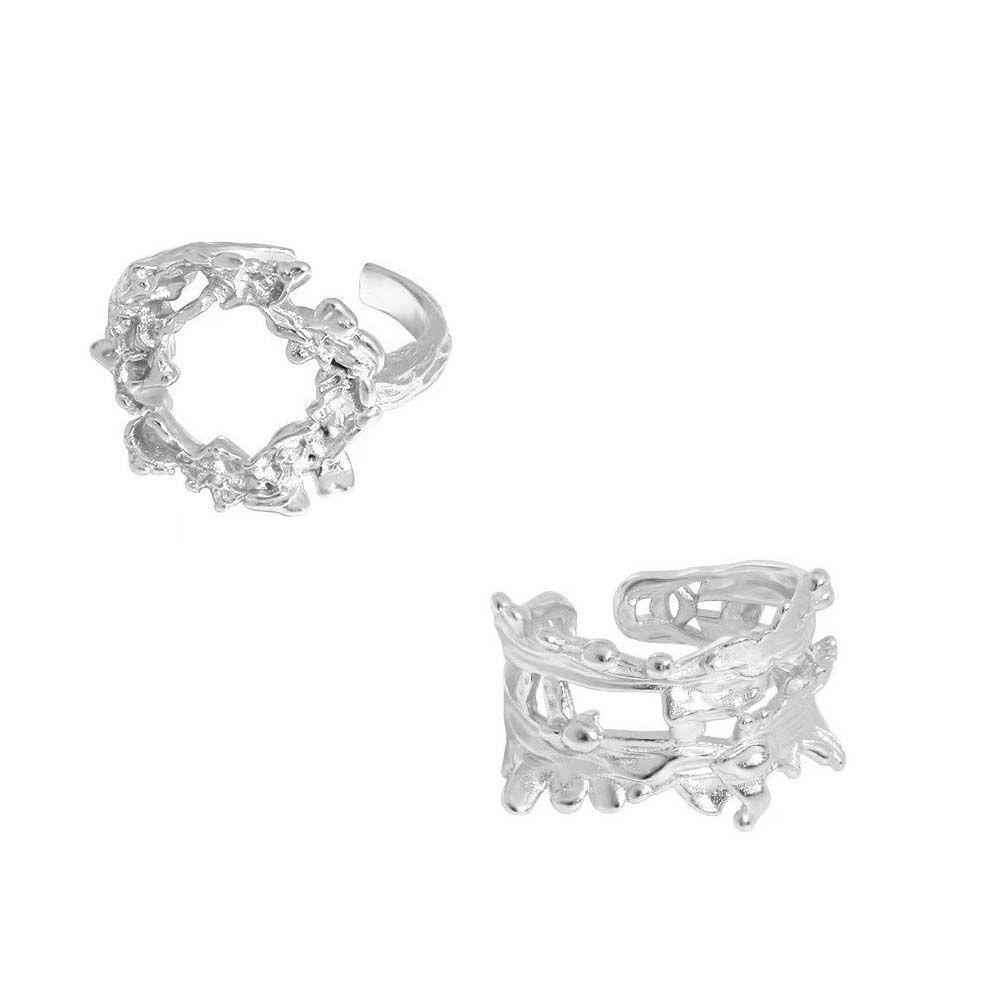 Nhẫn Bạc Thiếc QQMALL|Nhẫn Thiết Kế Bất Đối Xứng Sáng Tạo Lãng Mạn Phong Cách Hàn Quốc