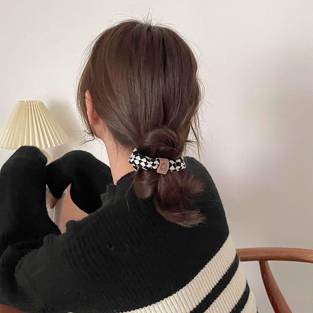 Băng Đô Cài Tóc Chống Trượt In Họa Tiết Caro / Mặt Cười Dễ Thương Thời Trang Cho Nữ