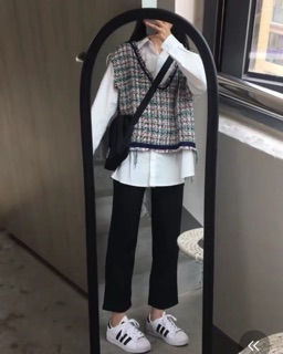 Set áo sơ mi + gile dạ tweed