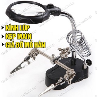 Kính lúp kẹp soi hàn mạch điện tử có đèn led, gác mỏ hàn