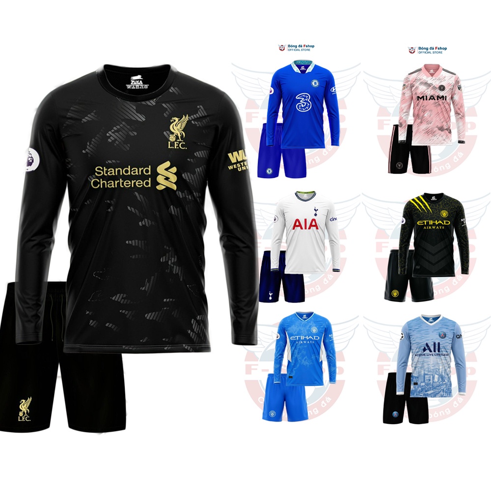 (Dài Tay) Bộ quần áo bóng đá câu lạc bộ Manchester City, Liverpool, PSG, Chelsea - Bộ đá banh dài tay 💋