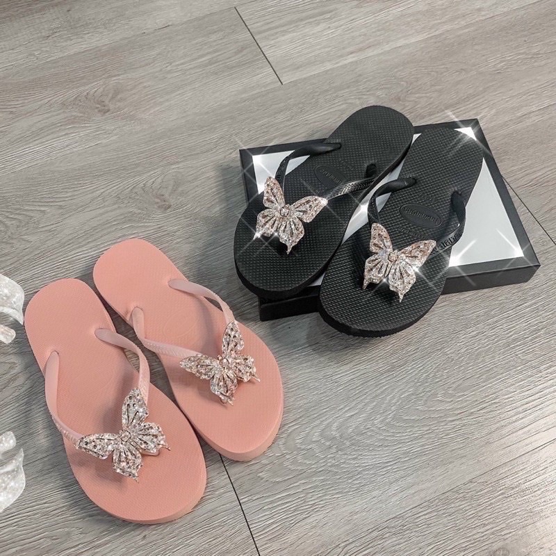 Dép kẹp nữ Havaianas đính charm bướm  hot trend siêu bền đẹp chống nước trơn trượt