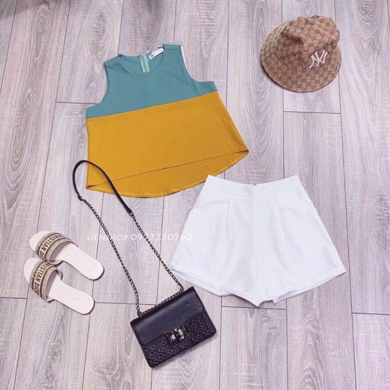 set voan chiffont mềm mịn nhẹ mát áo phối màu quần trắng cho người